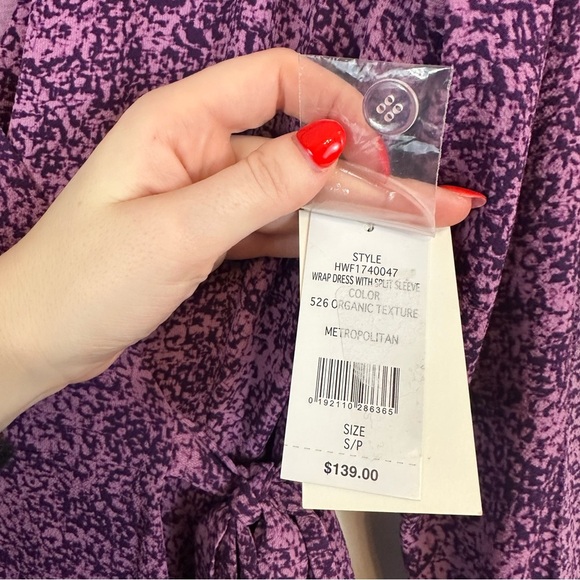 H Halston | Purple Long Sleeve Patterned Wrap Dress Size Small NWT - Picture 5 of 7
